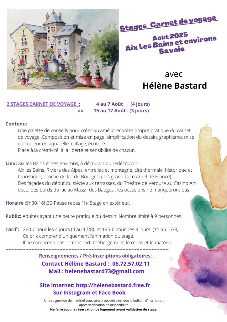 Stages Aout 2025- Carnet de Voyage-Hélène Bastard