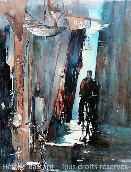 tableau au détour de la rue aquarelle