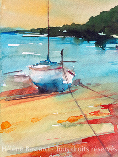 tableau aquarelle la barque