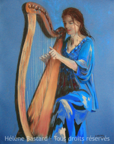 tableau pastel harpiste